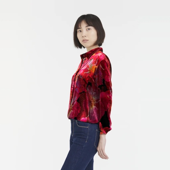 NWT Johnny Was Red Velvet Oversized Silk-Blend Shirt Sz S - Picture 4 of 5